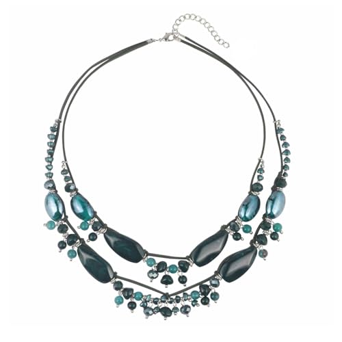 2-lagige Vintage-Perlenkette im Boho-Stil, handgefertigte doppelschichtige Acryl-Halskette für Frauen, Blau 2-lagige Vintage-Perlenkette im Boho-Stil, handgefertigte doppelschichtige Acryl-Halskette für Frauen, Blau von TREWQ-US