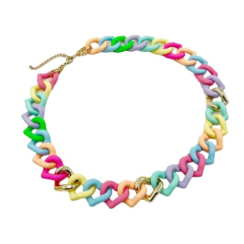 Acryl-Halsband, bunt, herzförmig, klobig, Kunstharz, Gliederkette für Damen und Mädchen, Schmuck, dick, gedreht, geometrischer Schmuck, bunt Acryl-Halsband, bunt, herzförmig, klobig, Kunstharz, Gliederkette für Damen und Mädchen, Schmuck, dick, gedreht, geometrischer Schmuck, bunt von TREWQ-US