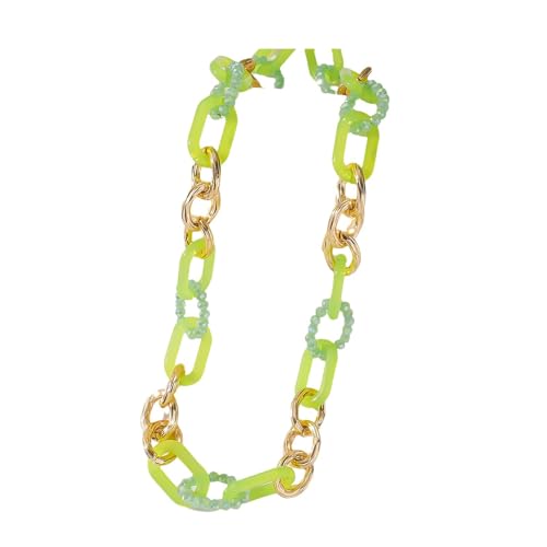Acryl-Halskette, Punk-Mode, bunt, kubanische Gliederkette, leicht, Boho-Gliederkette, Modeschmuck, Geschenke für Frauen und Mädchen, Grün von TREWQ-US
