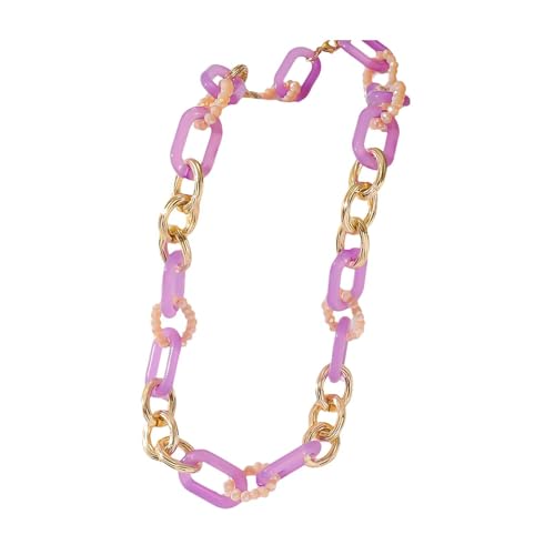 Acryl-Halskette, Punk-Mode, bunt, kubanische Gliederkette, leicht, Boho-Gliederkette, Modeschmuck, Geschenke für Frauen und Mädchen, Lila Acryl-Halskette, Punk-Mode, bunt, kubanische Gliederkette, leicht, Boho-Gliederkette, Modeschmuck, Geschenke für Frauen und Mädchen, Lila von TREWQ-US