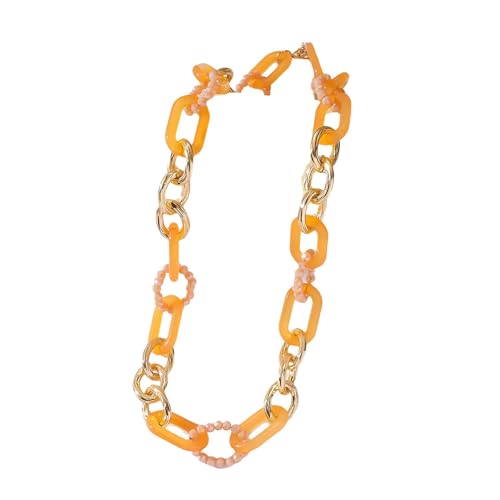 Acryl-Halskette, Punk-Mode, bunt, kubanische Gliederkette, leicht, Boho-Gliederkette, Modeschmuck, Geschenke für Frauen und Mädchen, Orange Acryl-Halskette, Punk-Mode, bunt, kubanische Gliederkette, leicht, Boho-Gliederkette, Modeschmuck, Geschenke für Frauen und Mädchen, Orange von TREWQ-US