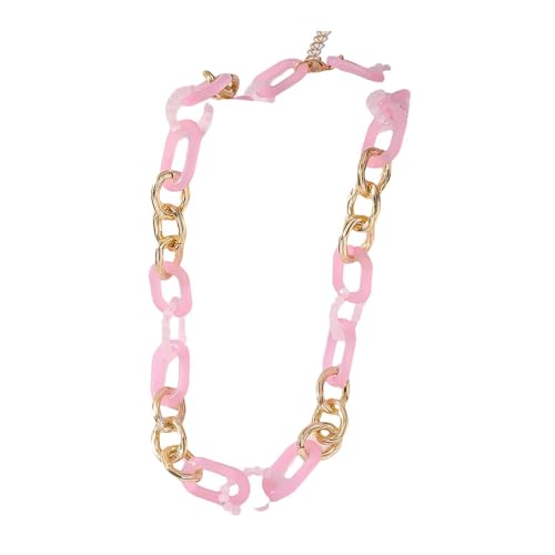 Acryl-Halskette, Punk-Mode, bunt, kubanische Gliederkette, leicht, Boho-Gliederkette, Modeschmuck, Geschenke für Frauen und Mädchen, Rosa von TREWQ-US
