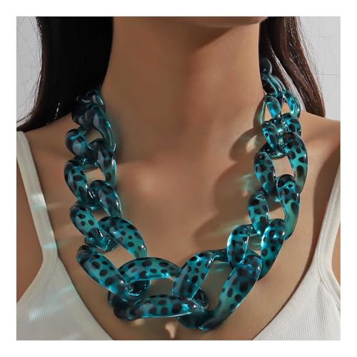Acryl-Halskette, lang, Punk, kubanische Gliederkette, Choke, leicht, Boho-Verpackung, Gliederkette, Modeschmuck, Geschenke für Frauen und Mädchen, Blau von TREWQ-US