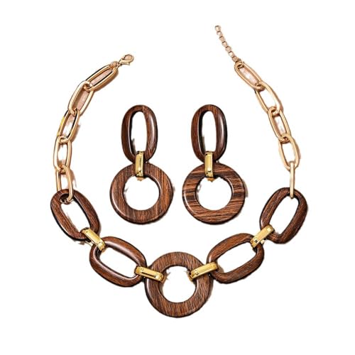 Acryl-Halskette für Damen, matt, Retro, kubanische Gliederkette, Halskette, Ohrringe, modisches Kostümschmuck-Set, Braun Acryl-Halskette für Damen, matt, Retro, kubanische Gliederkette, Halskette, Ohrringe, modisches Kostümschmuck-Set, Braun von TREWQ-US
