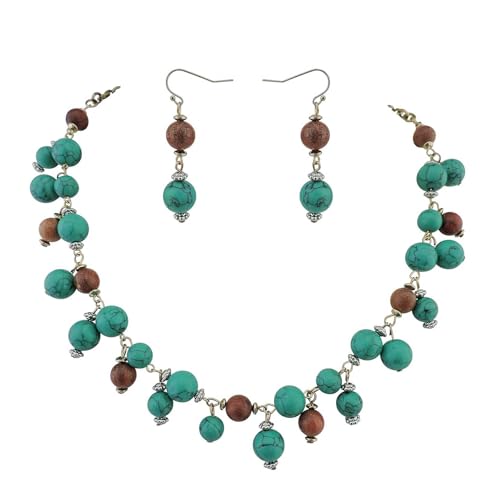 Bohemian-Perlen-Halskette, Ohrringe, handgefertigtes Set, mehrere Perlen, handgefertigt, Holzperlen, Choker für jede Situation und Festival, Grün Bohemian-Perlen-Halskette, Ohrringe, handgefertigtes Set, mehrere Perlen, handgefertigt, Holzperlen, Choker für jede Situation und Festival, Grün von TREWQ-US