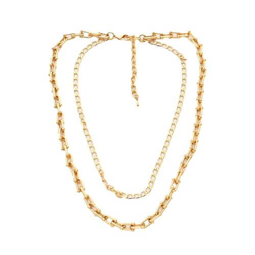 Boho Vintage Choker Halskette mit geometrischem Anhänger, hohle mehrschichtige Goldkette, Schmuck für Frauen und Mädchen, Gold 1 von TREWQ-US