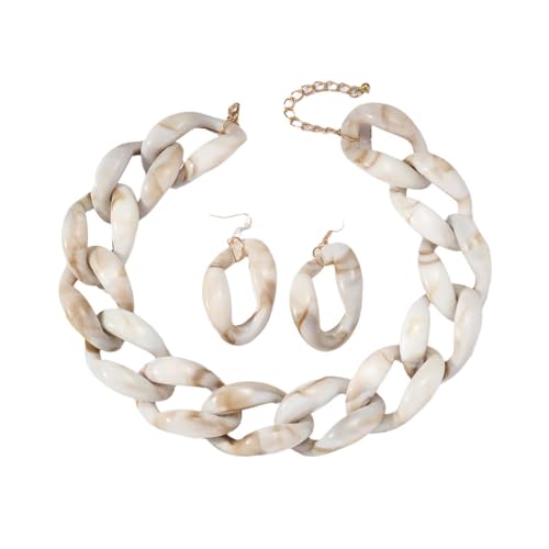 Bunte Perlen-Halskette, Acryl-Kostüm-Schmuck für Frauen, klobige Statement-Strang-Halsketten mit Ohrringen, große afrikanische Perlen-Halskette, Beige Bunte Perlen-Halskette, Acryl-Kostüm-Schmuck für Frauen, klobige Statement-Strang-Halsketten mit Ohrringen, große afrikanische Perlen-Halskette, Beige von TREWQ-US