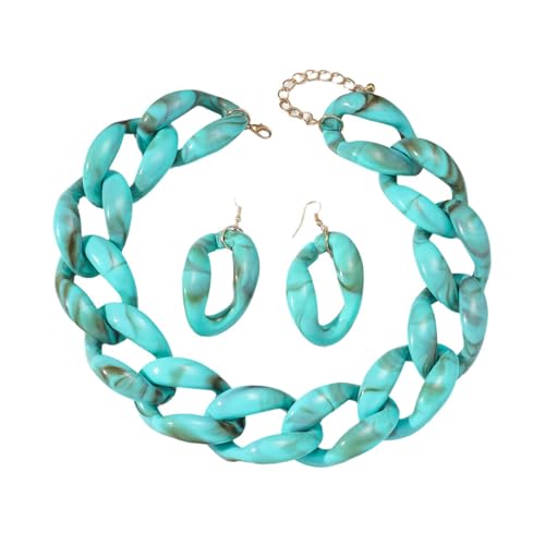 Bunte Perlen-Halskette, Acryl-Kostüm-Schmuck für Frauen, klobige Statement-Strang-Halsketten mit Ohrringen, große afrikanische Perlen-Halskette, blau von TREWQ-US