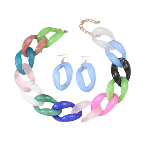 Bunte Perlen-Halskette, Acryl-Kostüm-Schmuck für Frauen, klobige Statement-Strang-Halsketten mit Ohrringen, große afrikanische Perlen-Halskette, bunt Bunte Perlen-Halskette, Acryl-Kostüm-Schmuck für Frauen, klobige Statement-Strang-Halsketten mit Ohrringen, große afrikanische Perlen-Halskette, bunt von TREWQ-US