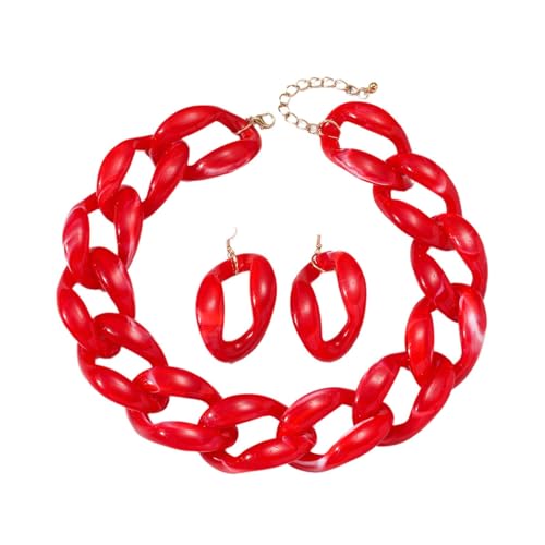 Bunte Perlen-Halskette, Acryl-Kostüm-Schmuck für Frauen, klobige Statement-Strang-Halsketten mit Ohrringen, große afrikanische Perlen-Halskette, rot Bunte Perlen-Halskette, Acryl-Kostüm-Schmuck für Frauen, klobige Statement-Strang-Halsketten mit Ohrringen, große afrikanische Perlen-Halskette, rot von TREWQ-US