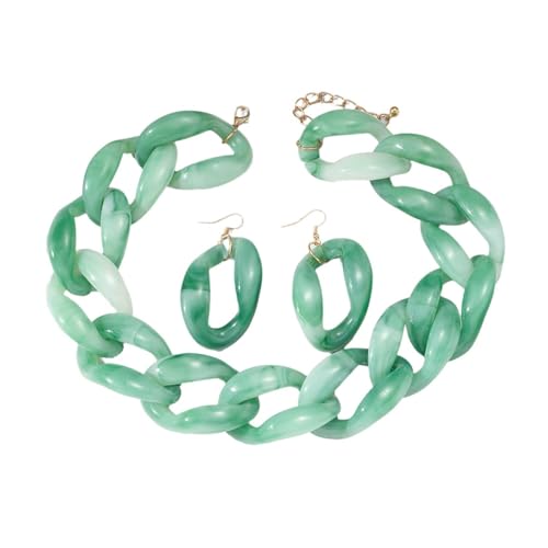Bunte Perlenkette, Modeschmuck aus Acryl für Frauen, große Kette mit Ohrringen, große afrikanische Perlenkette Grün von TREWQ-US