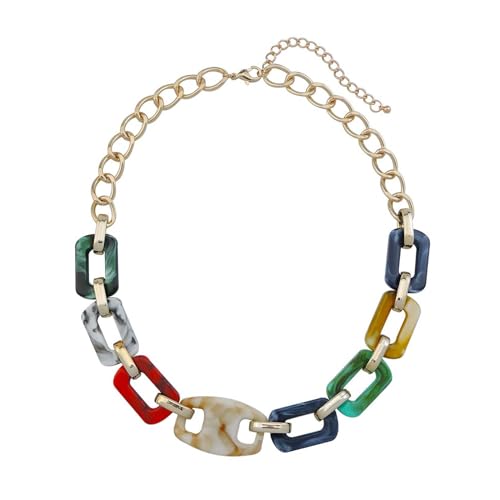 Chunky Chain Necklace Punk Hip Hop Square Acrylic Choker Necklaces Cuban Link Chain Necklace Statement Necklace for Women Girls Colorful von TREWQ-US