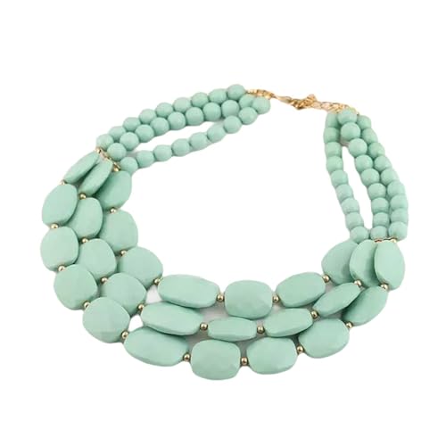 Damen Boho Chunky Acryl Gliederkette Mehrstöckige Mode Handgefertigt Kubanische Kette Kragen Schmuck Halskette Kleider Pullover Zubehör Grün von TREWQ-US