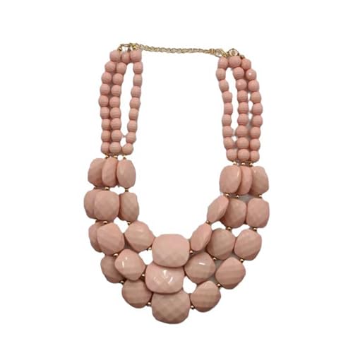 Damen Boho Chunky Acryl Gliederkette Mehrstöckige Mode Handgefertigt Kubanische Kette Kragen Schmuck Halskette Kleider Pullover Zubehör Rosa von TREWQ-US