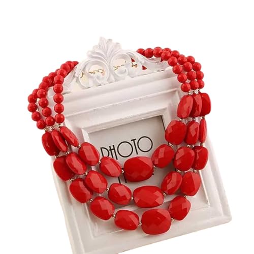 Damen Boho Chunky Acryl Gliederkette Mehrstöckige Mode Handgefertigt Kubanische Kette Kragen Schmuck Halskette Kleider Pullover Zubehör Rot Damen Boho Chunky Acryl Gliederkette Mehrstöckige Mode Handgefertigt Kubanische Kette Kragen Schmuck Halskette Kleider Pullover Zubehör Rot von TREWQ-US