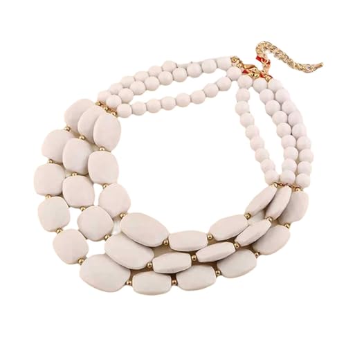 Damen Boho Chunky Acryl Gliederkette Mehrstöckige Mode Handgefertigt Kubanische Kette Kragen Schmuck Halskette Kleider Pullover Zubehör Weiß Damen Boho Chunky Acryl Gliederkette Mehrstöckige Mode Handgefertigt Kubanische Kette Kragen Schmuck Halskette Kleider Pullover Zubehör Weiß von TREWQ-US
