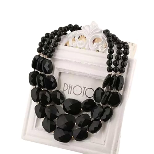 Damen Boho Chunky Acryl Gliederkette Mehrstöckige Mode Handgemachte Kubanische Kette Kragen Schmuck Halskette Kleider Pullover Zubehör Schwarz von TREWQ-US