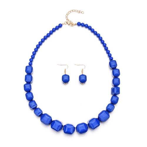 Damen Boho Chunky Acryl Gliederkette Ohrringe Set Mode Statement Handgefertigt Kubanische Kette Kragen Schmuck Halskette Kleider Pullover Zubehör Königsblau von TREWQ-US