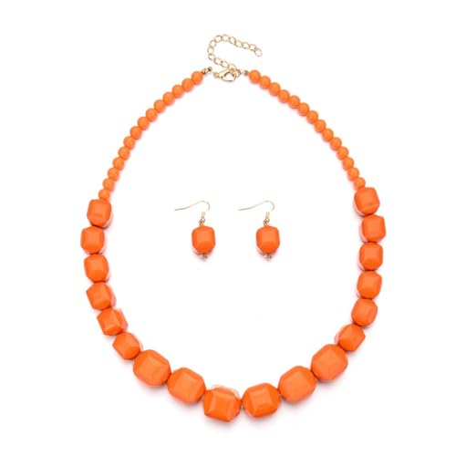 Damen Boho Chunky Acryl Gliederkette Ohrringe Set Mode Statement Handgemachte Kubanische Kette Kragen Schmuck Halskette Kleider Pullover Zubehör Orange von TREWQ-US