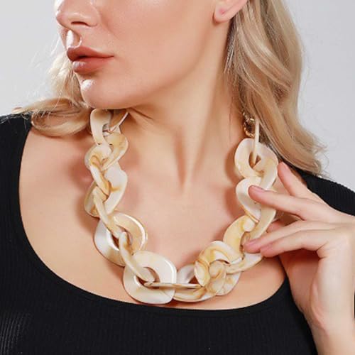 Damen-Schmuck-Set, Halskette und Ohrringe, Acryl, mehrfarbig, Punk, Hip-Hop, Beige Damen-Schmuck-Set, Halskette und Ohrringe, Acryl, mehrfarbig, Punk, Hip-Hop, Beige von TREWQ-US