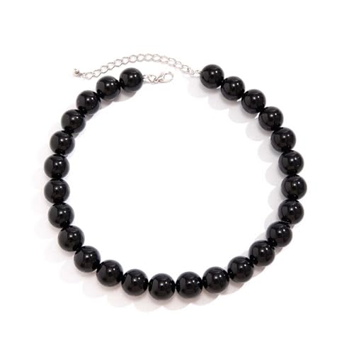 Elegante, einfache, runde Perlen-Halskette, Schmuck, übertriebene, farbige Acryl-Perlen-Halskette für Damen, einlagig, Schlüsselbein-Schmuck, schwarz Elegante, einfache, runde Perlen-Halskette, Schmuck, übertriebene, farbige Acryl-Perlen-Halskette für Damen, einlagig, Schlüsselbein-Schmuck, schwarz von TREWQ-US