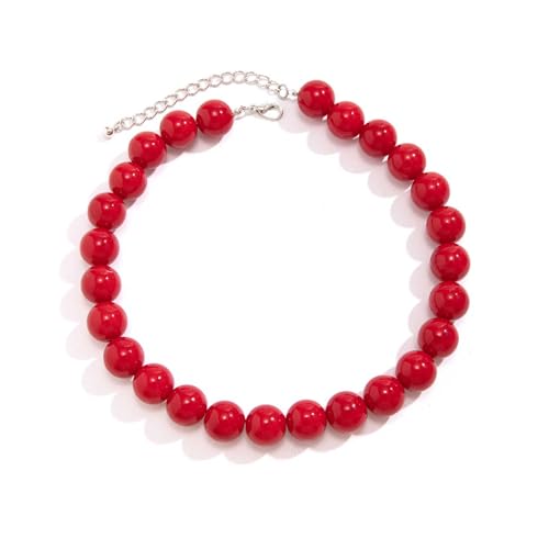 Elegante einfache runde Perlenkette - Bunte Acrylperlen Halskette für Frauen Schlüsselbein Schmuck, Acryl von TREWQ-US