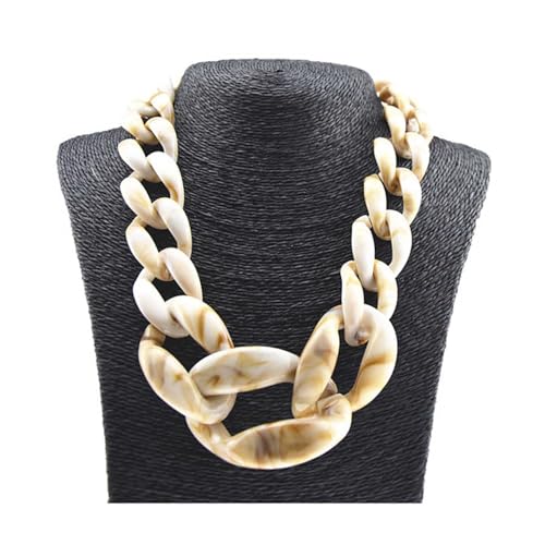 Große Statement-Halskette für Damen, handgefertigt, Boho-Chic, klobige Halskette für Frauen, eleganter böhmischer Modeschmuck für Frauen, Beige von TREWQ-US