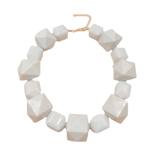 Halloween-Kostüm-Schmuck für Frauen, Strang-Halsketten, Acryl, afrikanisches Weiß, unregelmäßige Perlen-Halskette, klobige Statement-Halsketten für Party, Abschlussball, Weiß Halloween-Kostüm-Schmuck für Frauen, Strang-Halsketten, Acryl, afrikanisches Weiß, unregelmäßige Perlen-Halskette, klobige Statement-Halsketten für Party, Abschlussball, Weiß von TREWQ-US