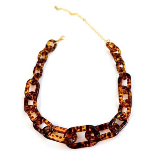 Handgefertigte kubanische Kette Halsband Leopardenmuster Lange Acryl Schnalle Schlüsselbeinkette Vintage Stil Statement Stück Mode Statement Kaffee von TREWQ-US