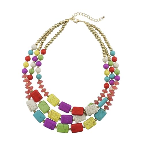 Handgefertigte mehrreihige Statement-Halskette aus Kunstharz im Boho-Stil für Frauen und Mädchen, Acryl von TREWQ-US
