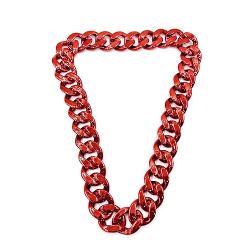 Hip Hop Kostüm Set für Herren, Hip Hop Kette Groß Gold Kunststoff Kette Hip Hop Halskette Gold Vintage Hippie Rot 100cm Hip Hop Kostüm Set für Herren, Hip Hop Kette Groß Gold Kunststoff Kette Hip Hop Halskette Gold Vintage Hippie Rot 100cm von TREWQ-US