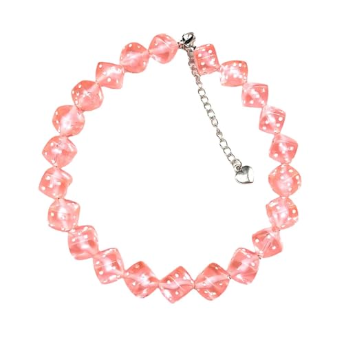 Kreative Punk-Halskette mit Würfelperlen, Acryl, einfache Stretch-Halskette, Modeschmuck, Geschenk für Frauen, Rosa von TREWQ-US