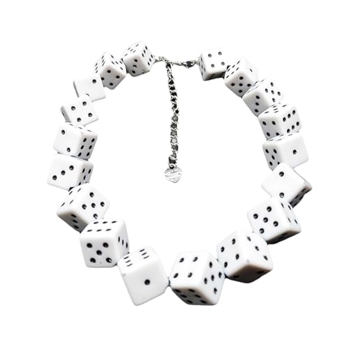 Kreative Punk-Würfel-Halskette, Acryl-Würfelperlen, Choker, einfache Stretch-Choker-Halskette, Modeschmuck, Geschenk für Frauen, Frie White 1 von TREWQ-US