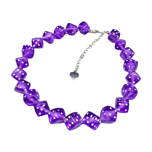 Kreativer Punk-Choker-Halskette, Würfel-Design, Acryl, einfache dehnbare Halskette, Modeschmuck, Geschenk für Frauen, frittiertes Violett Kreativer Punk-Choker-Halskette, Würfel-Design, Acryl, einfache dehnbare Halskette, Modeschmuck, Geschenk für Frauen, frittiertes Violett von TREWQ-US