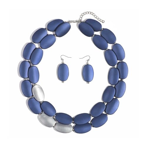 Mattes Acryl Halskette und Ohrringe Set für Damen Modeschmuck Valentinstag Geburtstag Geschenk für Sie (Blau) von TREWQ-US