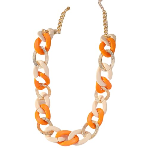 Mehrfarbige Acryl-Kette in Pastellfarben, Modeschmuck, für Damen, Punk, Hip-Hop, Gliederkette, Orange Mehrfarbige Acryl-Kette in Pastellfarben, Modeschmuck, für Damen, Punk, Hip-Hop, Gliederkette, Orange von TREWQ-US