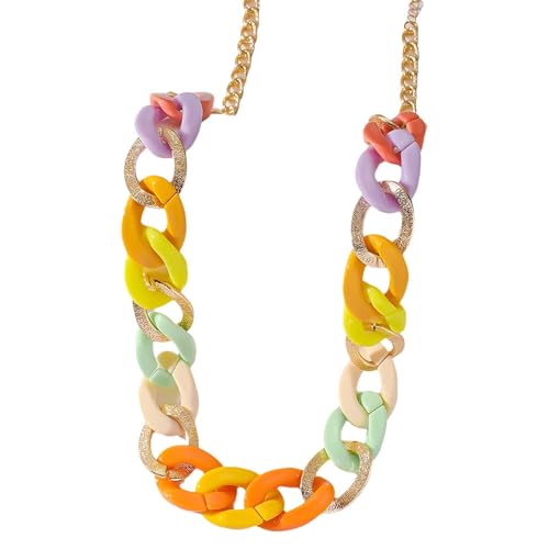 Mehrfarbige pastellfarbene Acryl-Kette, trendiger Statement-Schmuck für Frauen, Punk- und Hip-Hop-Halskette, Glieder-Halskette, bunt Mehrfarbige pastellfarbene Acryl-Kette, trendiger Statement-Schmuck für Frauen, Punk- und Hip-Hop-Halskette, Glieder-Halskette, bunt von TREWQ-US