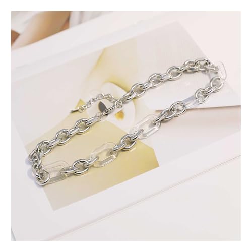 Punk-Halskette aus Acryl, kubanische Gliederkette, Retro, übertriebene Hip-Hop-Harzhalskette für Damen, Teenager, Mädchen, Geschenk, verstellbarer Schmuck, Silber von TREWQ-US