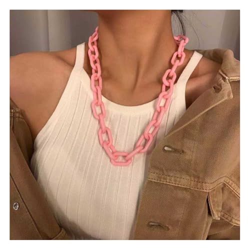 Punk Hip Hop Fashion Acryl Gliederkette Halskette Rock Gothic Chunky Kunststoff Choker Halsband Halskette für Frauen Zubehör - 7 Farben Rosa Punk Hip Hop Fashion Acryl Gliederkette Halskette Rock Gothic Chunky Kunststoff Choker Halsband Halskette für Frauen Zubehör - 7 Farben Rosa von TREWQ-US