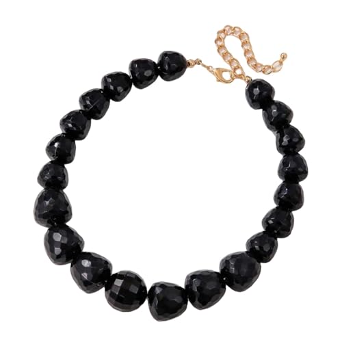 Punk schwarze Halskette mit großen Glasperlen, Choker-Halskette, leicht, klobig, oval, übertriebene Halskette, Hip-Hop-Schmuck für Damen und Mädchen, Schwarz Punk schwarze Halskette mit großen Glasperlen, Choker-Halskette, leicht, klobig, oval, übertriebene Halskette, Hip-Hop-Schmuck für Damen und Mädchen, Schwarz von TREWQ-US