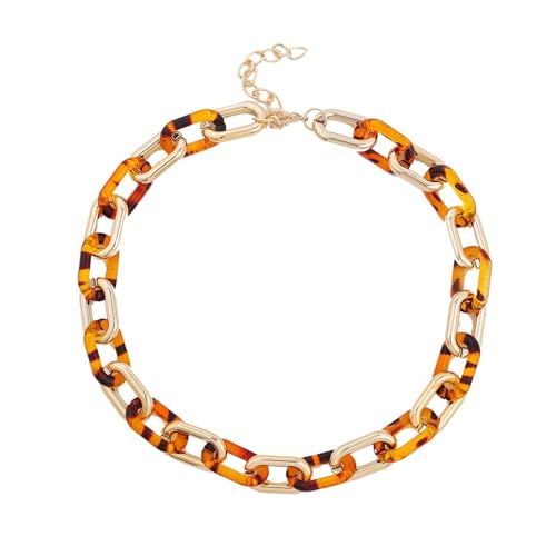 Retro-Hip-Hop-Halskette aus klobigem Acryl, kubanische Choker-Halskette, Harz, Acryl, modische Halsbandkette für Frauen, Orange von TREWQ-US