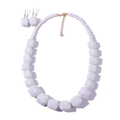 Weißes Statement-Halsketten- und Ohrring-Set für Damen, handgefertigt, Boho-Chic, klobige Halskette für Damen, außergewöhnlicher böhmischer Modeschmuck für Damen, Weiß Weißes Statement-Halsketten- und Ohrring-Set für Damen, handgefertigt, Boho-Chic, klobige Halskette für Damen, außergewöhnlicher böhmischer Modeschmuck für Damen, Weiß von TREWQ-US