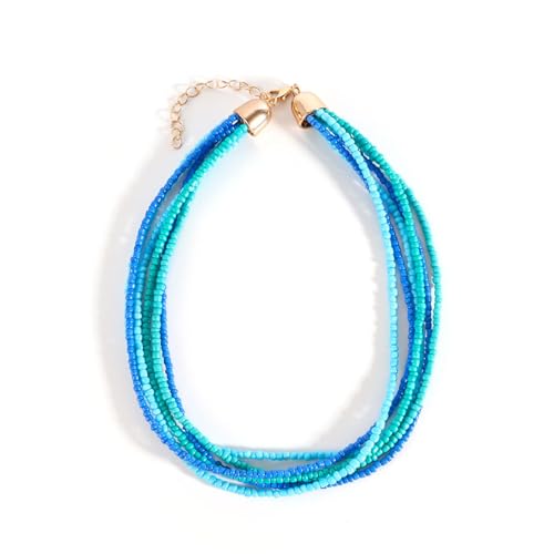 TREWQ Halskette Vintage Übertretene Bohemia Schmuck Zubehör Multi Layer Handgefertigte Perlen Kette Perlenbunte Choker Halskette für Frauen Personalisierte Geschenke blue von TREWQ