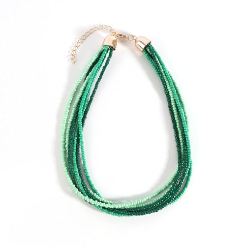 TREWQ Halskette Vintage Übertretene Bohemia Schmuck Zubehör Multi Layer Handgefertigte Perlen Kette Perlenbunte Choker Halskette für Frauen Personalisierte Geschenke green von TREWQ