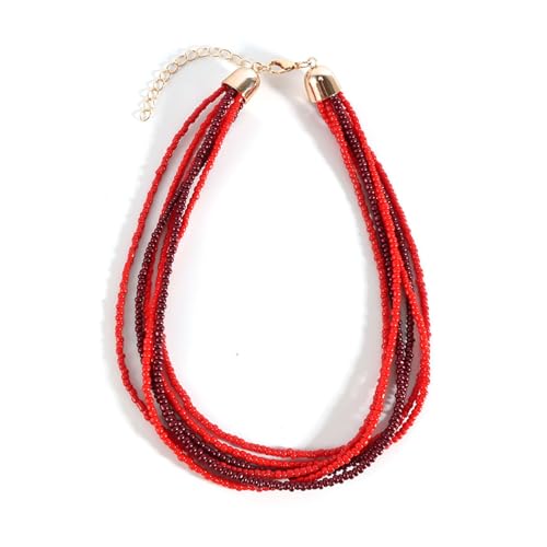 TREWQ Halskette Vintage Übertretene Bohemia Schmuck Zubehör Multi Layer Handgefertigte Perlen Kette Perlenbunte Choker Halskette für Frauen Personalisierte Geschenke red von TREWQ