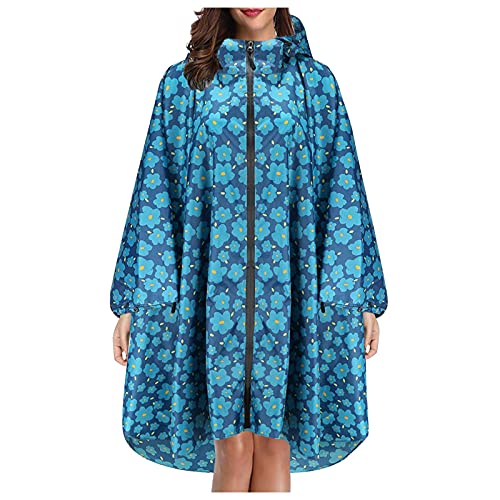 Regenponcho Damen Wasserdicht Radfahren Regen Poncho Portable Leichte Regenjacke Mit Kapuze Fahrrad Compact Regen Cape Wiederverwendbare Unisex für Backpacking Camping Outdoors (Blau, One size) von TRFPLOOC