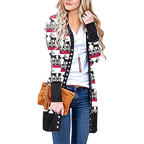 TRFPLOOC Damen Cardigan Weihnachts Cardigan Damen Strickjacke Damen Lang Damen Strickjacken Strickjacke Strickjacke Damen Lang Cardigan Damen (Weiß, M) von TRFPLOOC