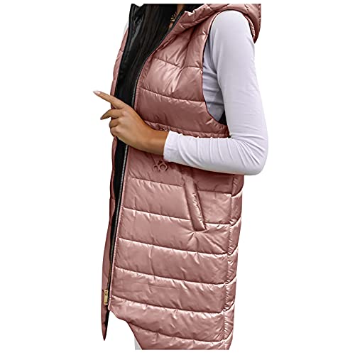 Daunenweste Damen Lang Wintermantel Vest mit Kapuze Weste Mantel Ärmellose Warmer Daunenmantel mit Taschen Steppweste Damen Daunenjacke Steppjacke Outdoor von TRFPLOOC