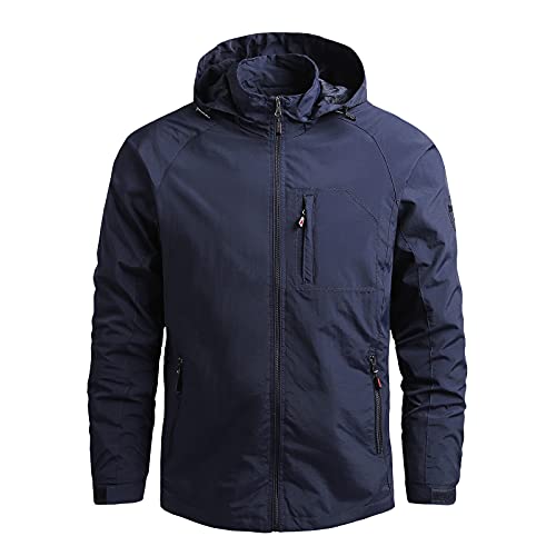 TRFPLOOC Herren Jacket, Regenjacke Herren, Wasserdichte Regenjacke, winddichter Regenmantel,Windbreaker, Mantel Winterjacke Winterjacke Outdoorjacke für Wandern Trekking Fahrrad (Dunkelblau, XXXXL) von TRFPLOOC