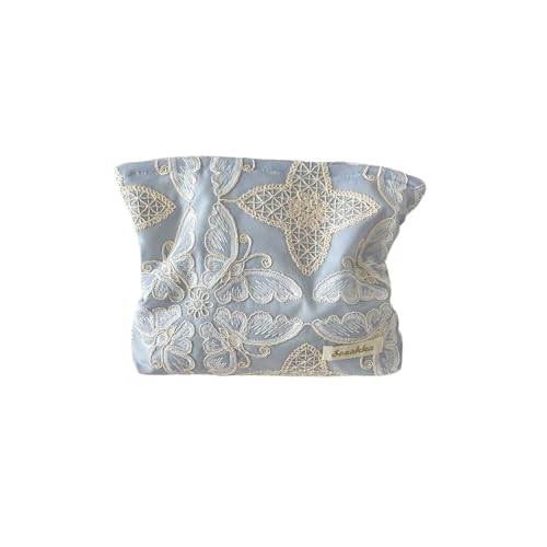 Make-up-Organizer mit Schmetterlings-Akzent, auslaufsicher, tragbare Hand-Tragetasche, praktische Polyester-Reisetasche, Polyester-Kosmetiktasche, blau, Mass Beauty Make-up-Organizer mit Schmetterlings-Akzent, auslaufsicher, tragbare Hand-Tragetasche, praktische Polyester-Reisetasche, Polyester-Kosmetiktasche, blau, Mass Beauty von TRHEEE